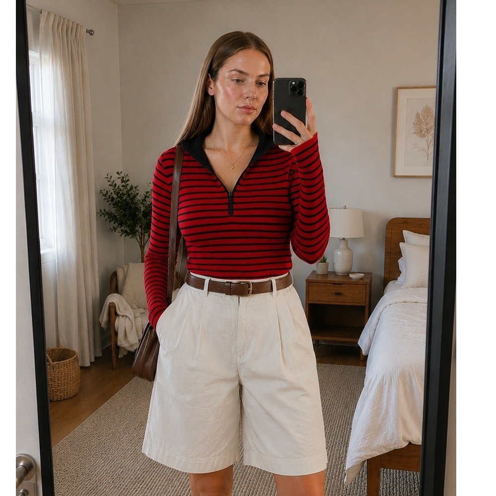 Vintage Ralph Lauren Active Womens Top 1X Red Striped Quarter Zip Preppy Sporty